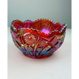 Vintage Indiana Glass Heirloom Sunset Ruby Red Carnival Glass Bowl 8.5in W